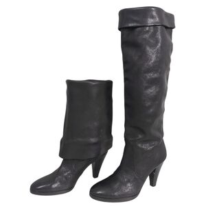 Michael Kors Heeled Boots Size 7 Foldable Knee High Black Leather Slouch Pullon